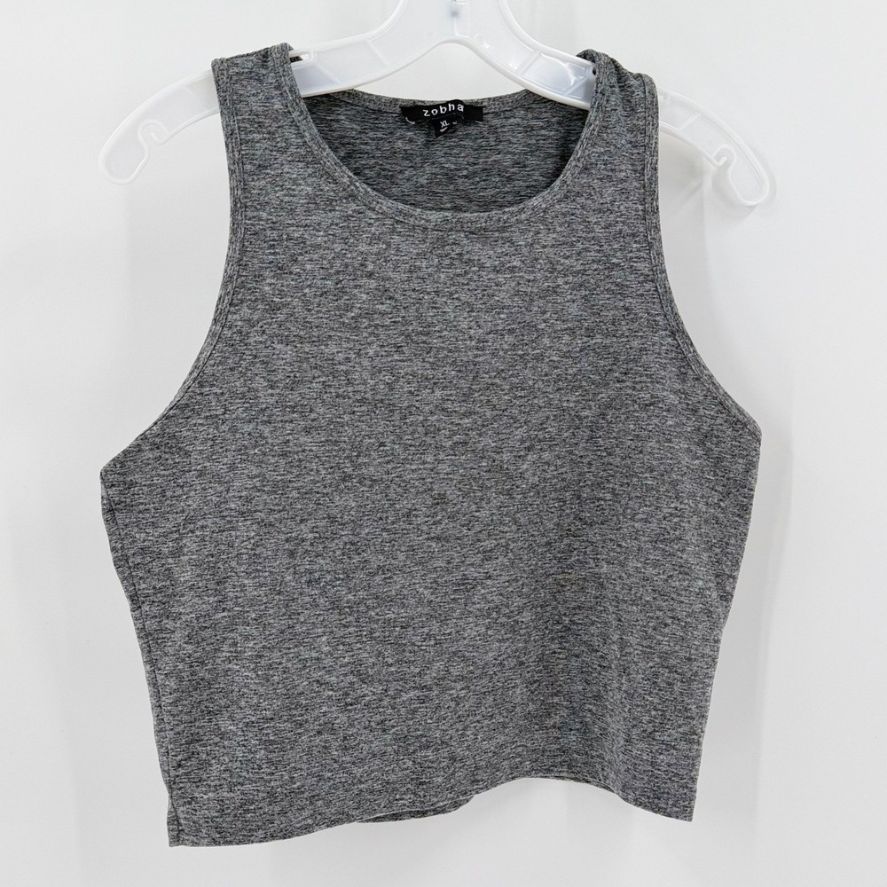 ZOBHA Gray Space Dye High Neck Crop Athletic Tank Top Sleeveless Gym Shirt XL